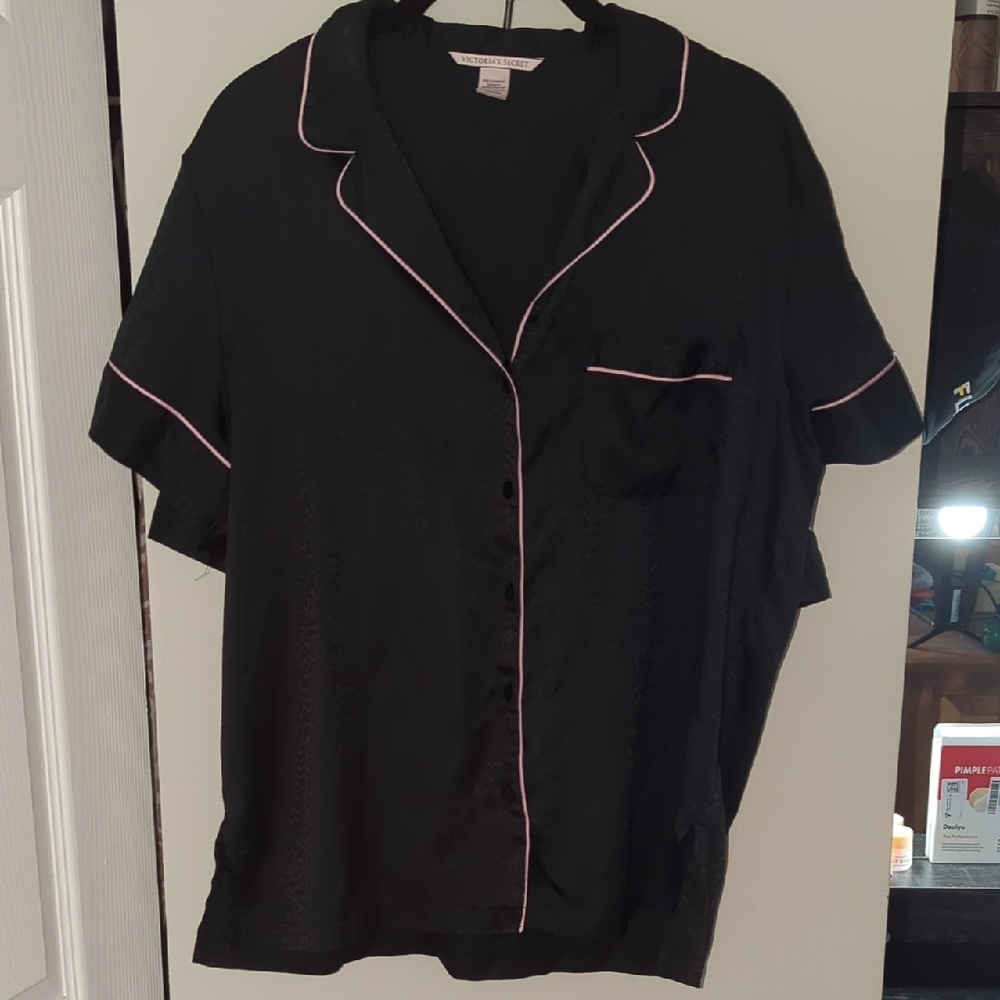 Black Victoria Secret Pajama SET with Pink Trim